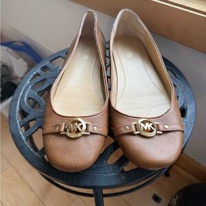 Michael Kors Tan Leather Flats with Gold Accents
